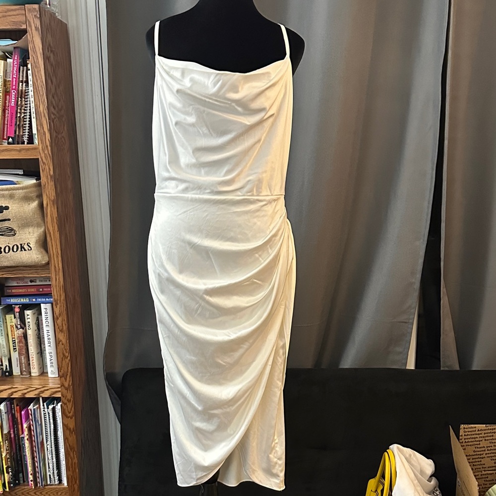 Elegant White Draped Women's Dress